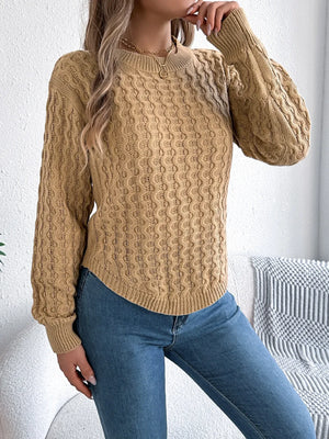 Casual asymmetric hem sweater front view comfortable fit