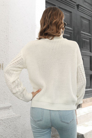 Back of Cable-Knit Turtleneck Sweater with ribbed hem finish
