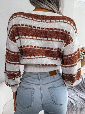 Back view of color block cropped sweater
