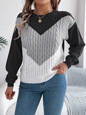 Front view showing fit and style of sweater