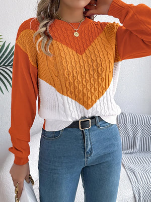 Front view showing casual fit of sweater