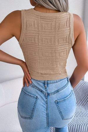 Back view of women cutout sleeveless knit top stylish design