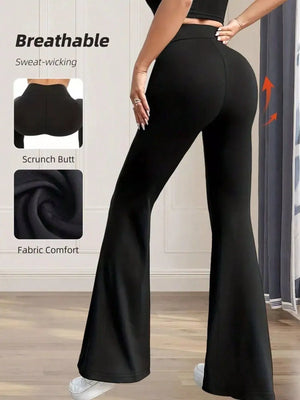 Back view of high waist slim fit flare pants