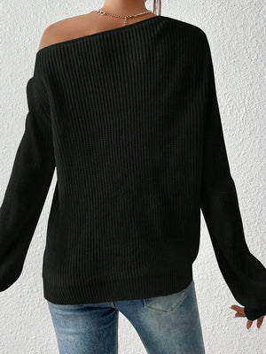 Honey Single Shoulder Long Sleeve Sweater back detailed view
