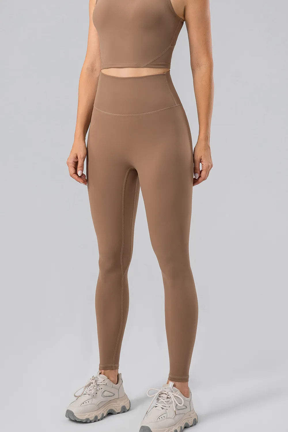 High waist wide waistband active leggings front view