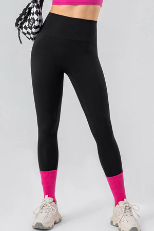 High waist wide waistband fitness leggings front style