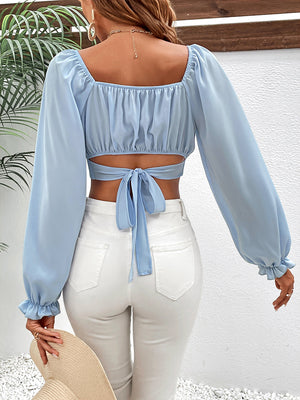 Honey raglan sleeve cropped blouse back view