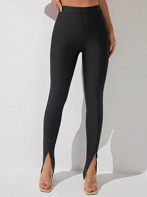 (High waist slit skinny pants front view)