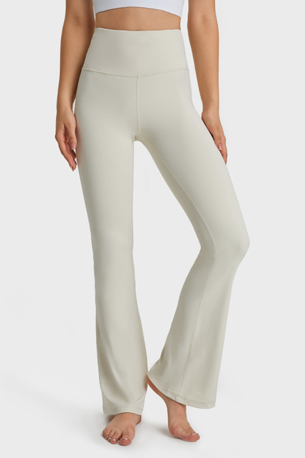 Front view emphasizing the waistband detail and the seamless look of the fabric