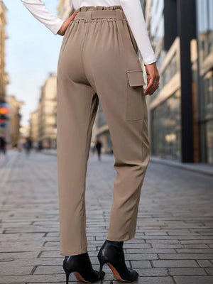 (Back view of Perfee high waist straight pants)