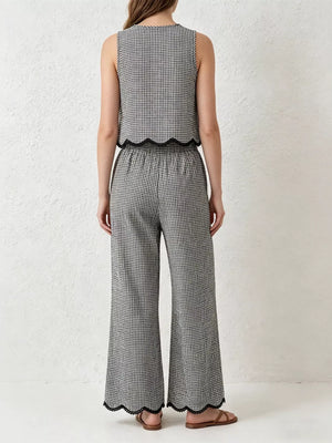 Back view of Plaid Scalloped Trim Tank and Pants Set