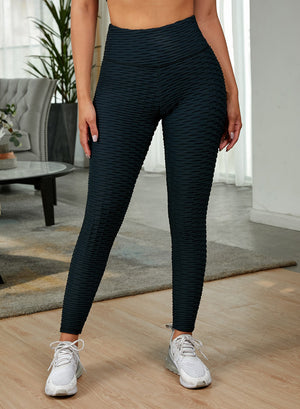 Textured high waist active leggings front view with stretch fit design
