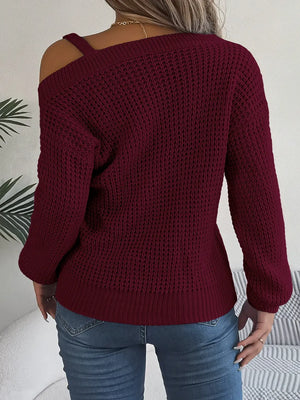 back view asymmetrical neck long sleeve sweater design
