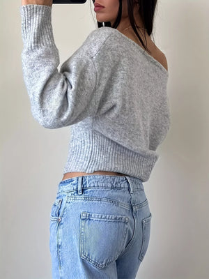 Boat neck long sleeve sweater back view
