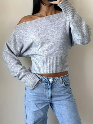 Boat neck long sleeve sweater front view