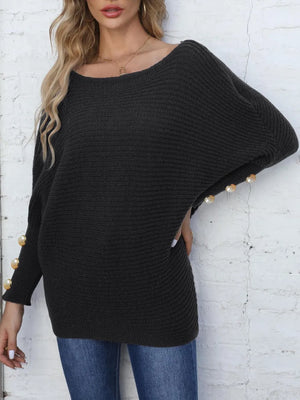 Boat neck long sleeve sweater front cozy texture