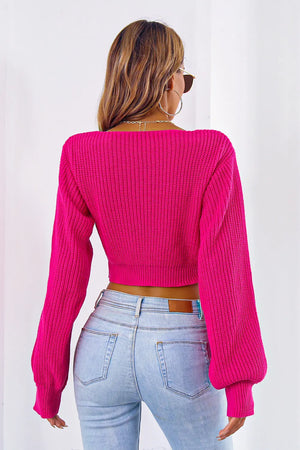 Back design of V-neck cropped sweater for women