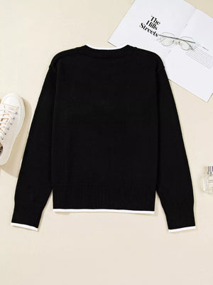 Contrast trim knit of cropped holiday sweater
