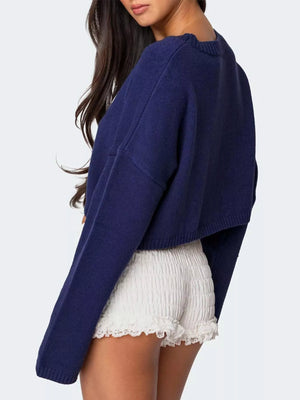 Back view of bow round neck cropped sweater