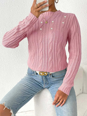 Stylish cable knit sweater front view women winter fashion
