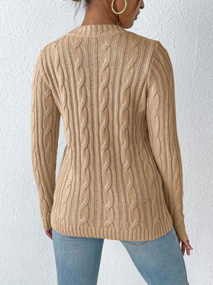 Back view of cable knit round neck sweater warm women knitwear