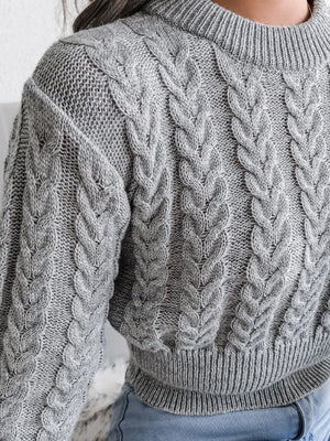 fashionable women cable knit sweater front outfit
