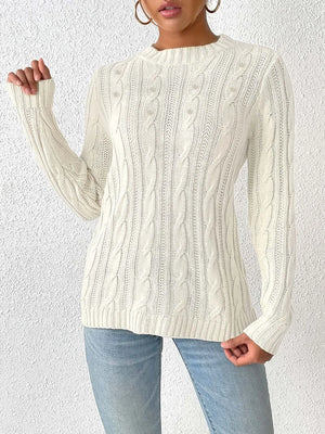 Cable knit sweater front view soft warm knitwear for women