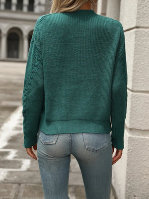 Back side cable knit sweater long sleeve winter outfit
