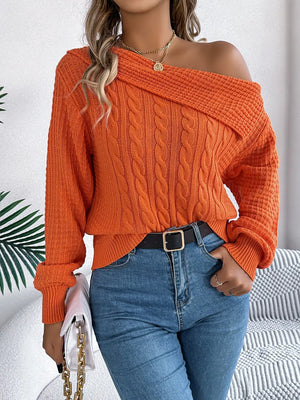 Women cable knit sweater front modern casual outfit