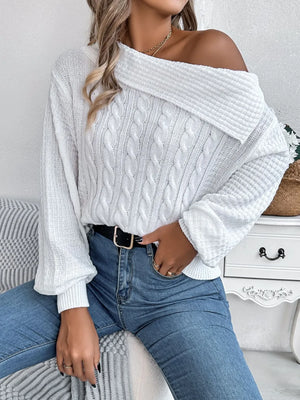 Modern cable knit one shoulder sweater front breathable fabric