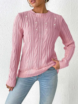 Cable knit long sleeve sweater front casual everyday wear