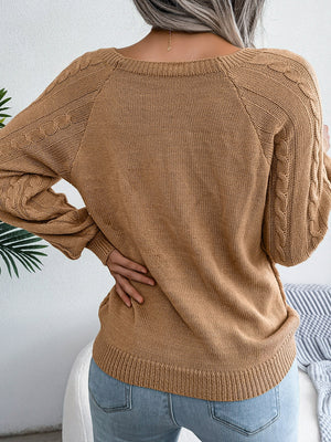 decorative button cable knit sweater back view