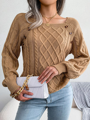 cozy cable knit sweater with decorative buttons front design