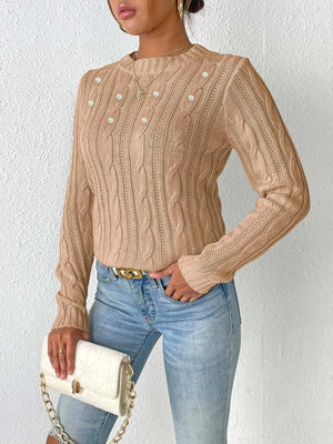 Front look cable knit sweater round neck long sleeve casual style