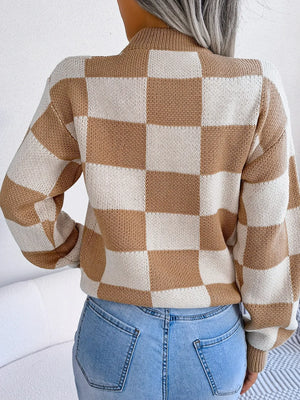 stylish back side of checkered sweater