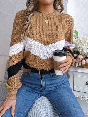 elegant front view of chevron stripe color block sweater