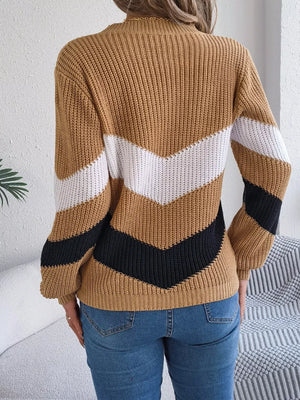 back view of chevron stripe sweater round neck casual wear