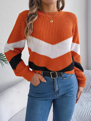 chevron pattern color block sweater front side modern knitwear