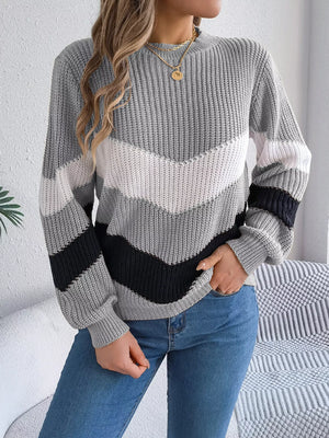 soft fabric chevron stripe sweater front close look