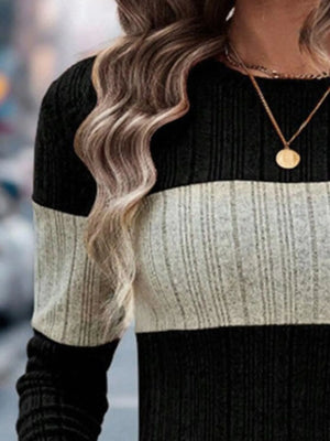Elegant women color block sweater front soft fabric