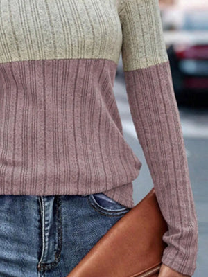 Final front view color block long sleeve sweater