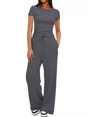Comfy short sleeve top and pants lounge set front