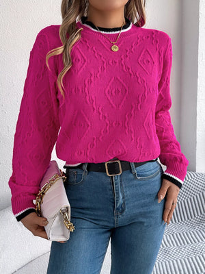 stylish contrast trim round neck sweater everyday outfit