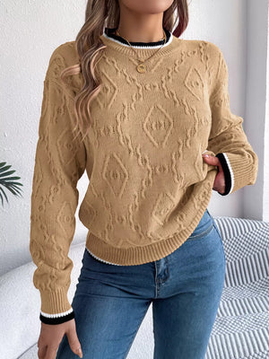 comfortable contrast trim sweater casual wear front look