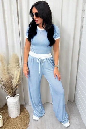 Front soft fabric look of contrast trim two-piece set