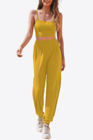 Front breathable styling of cropped cami and joggers set