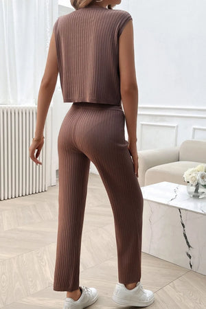 Back full look of Devine ribbed top and pants set