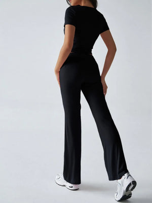 Back full look of Devine short sleeve top and pants set