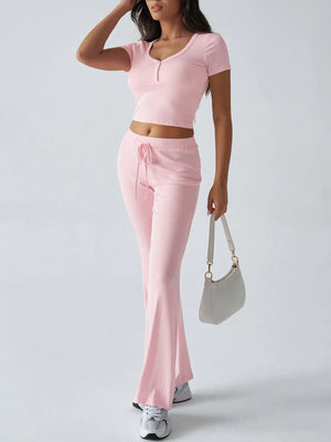 Front clean style of Devine short sleeve top and pants