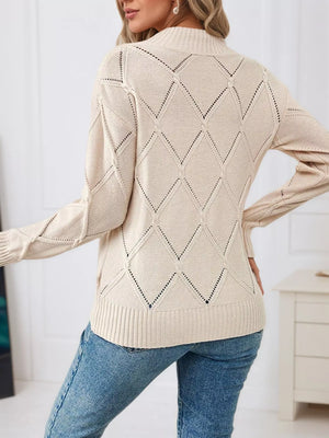 Back side diamond eyelet knit top lightweight stylish sweater